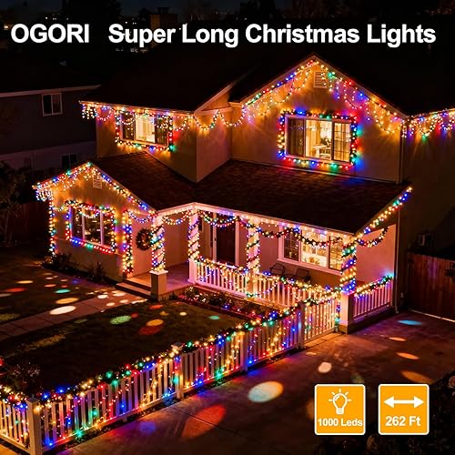 Miniatura 2 de OGORI - Luces de Navidad de 262 pies para exteriores, 1000 luces LED multicolor, guirnalda de luces de hadas con 8 modos, control remoto y Varios