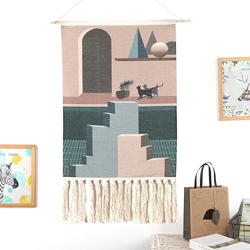 Maydear Tapiz tejido de macramé para colgar en la pared, decoración de arte geométrico bohemio chic bohemio  Hermoso apartamento dormitorio