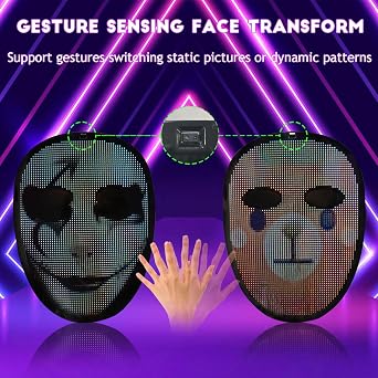 Depointer Life Led Mask with Voice Recognition Gesture Sensing, Light up Mask with Programmable App Multi-Patterns Display