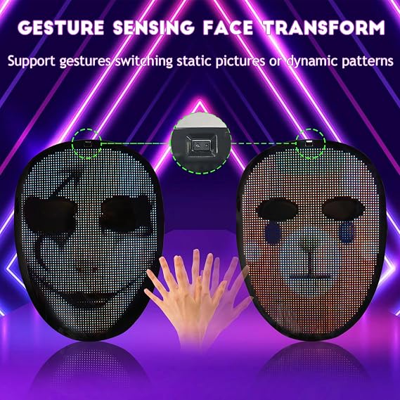 Depointer Life Led Mask with Voice Recognition Gesture Sensing, Light up Mask with Programmable App Multi-Patterns Display