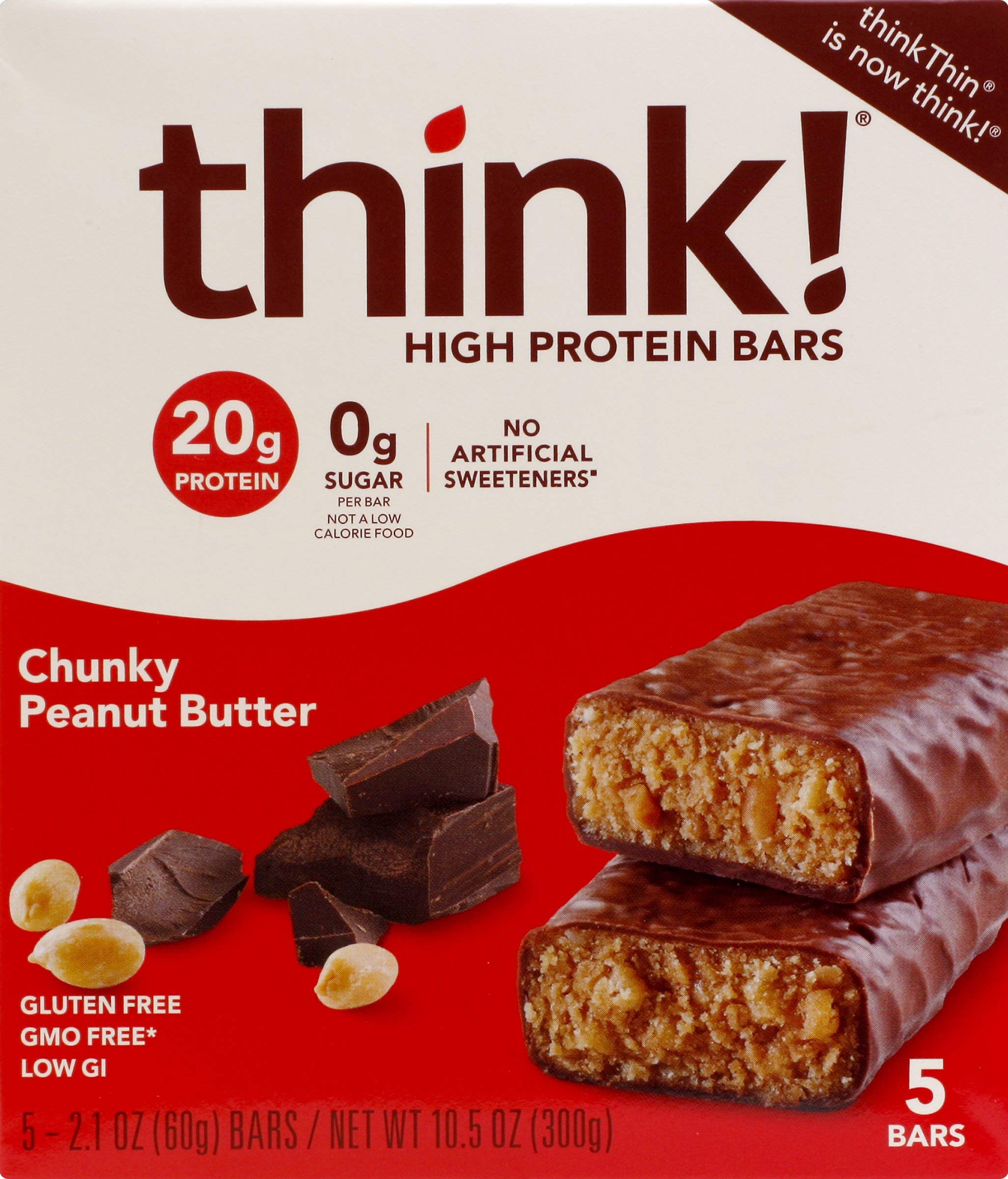 Think ! Chunky Peanut Butter High Protein Bars (5 Pieces, 21oz/60g Each)