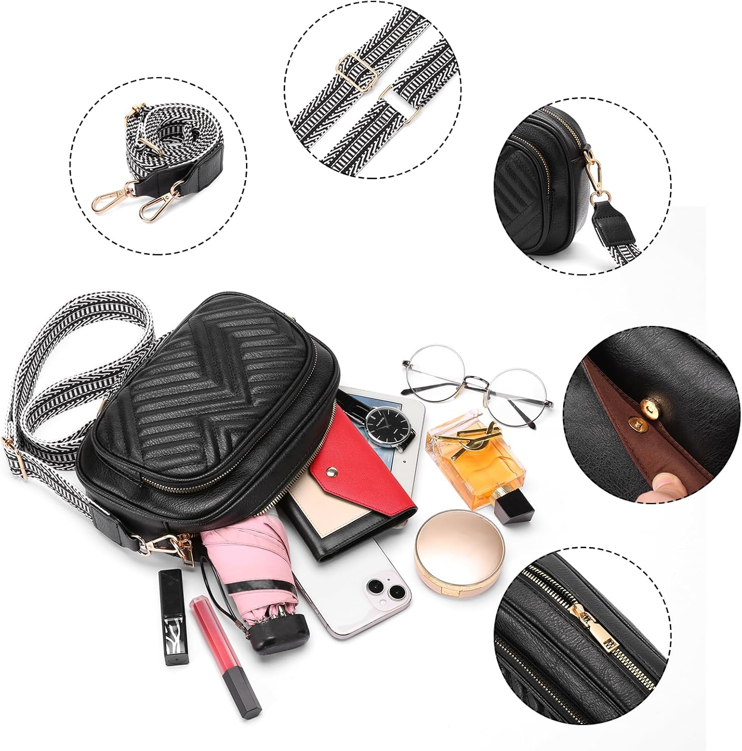 GAEKEAO Small Crossbody Bags for Women Vegan Leather Wide Strap Trendy Design Camera Bag Purse Shoulder Handbag Travel - Image 7