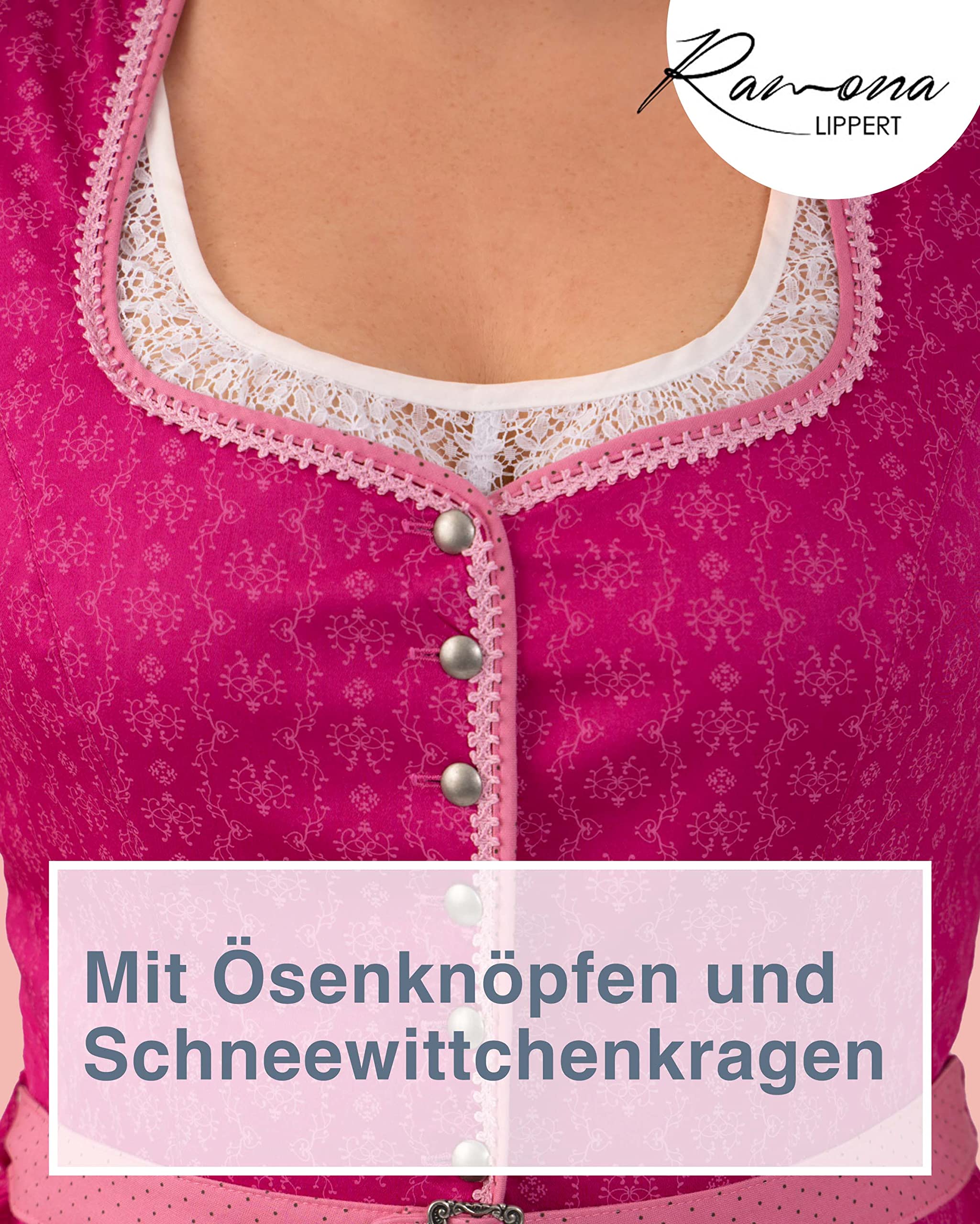 Ramona Lippert Trachtenmieder Damen Nicole pink, Spitzenborte, Gürtel