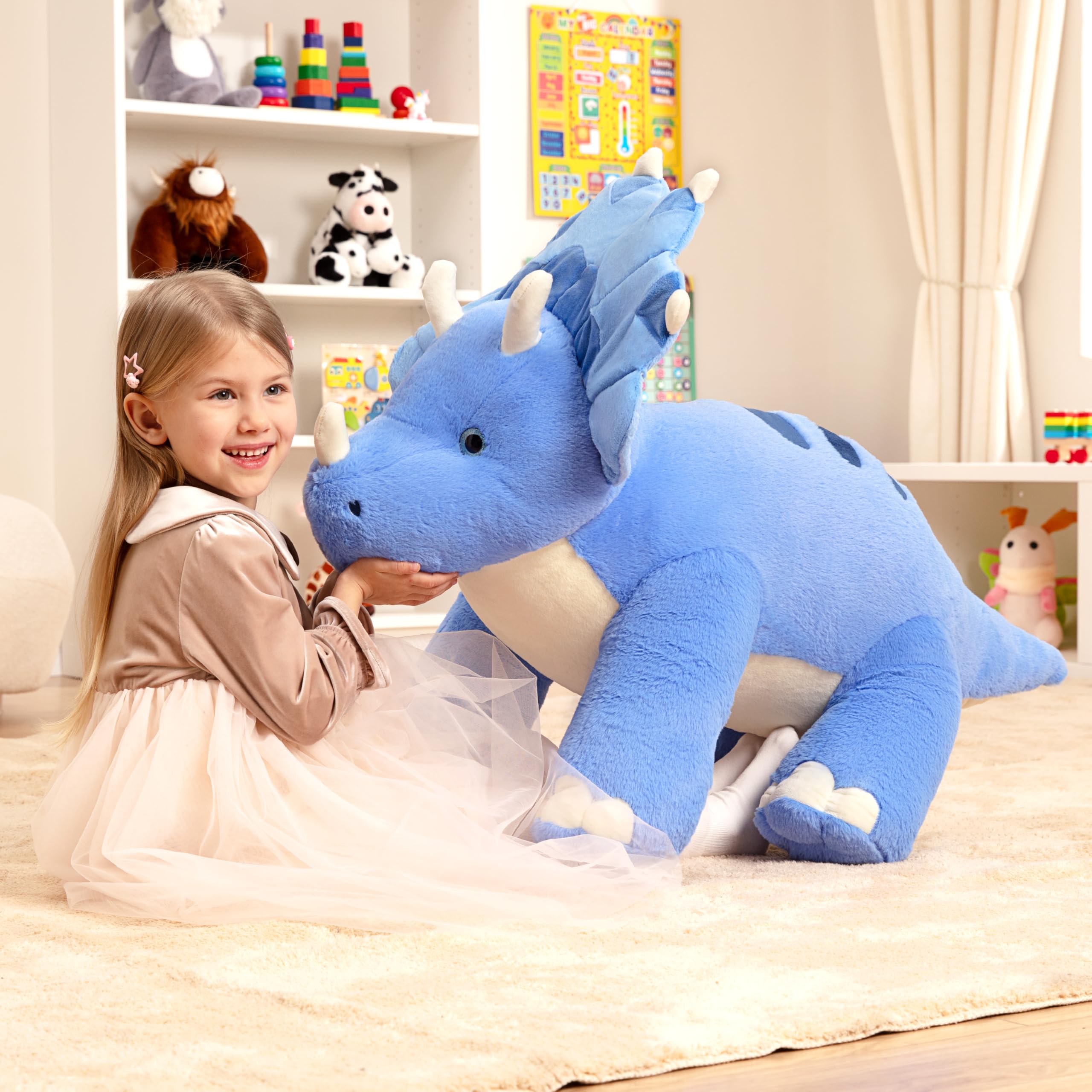 IKASA Groß Triceratops Dinosaurier Kuscheltier Riesen Stofftier,78cm Gross Plüschtier Riesige Plüsch Spielzeug,Geschenk für Kinder
