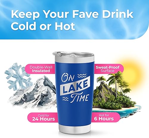 Miniatura 2 de On Lake Time - Vaso de acero inoxidable con tapa, taza de viaje personalizada aislada al vacío, decoración de casa del lago y cabaña, inauguración