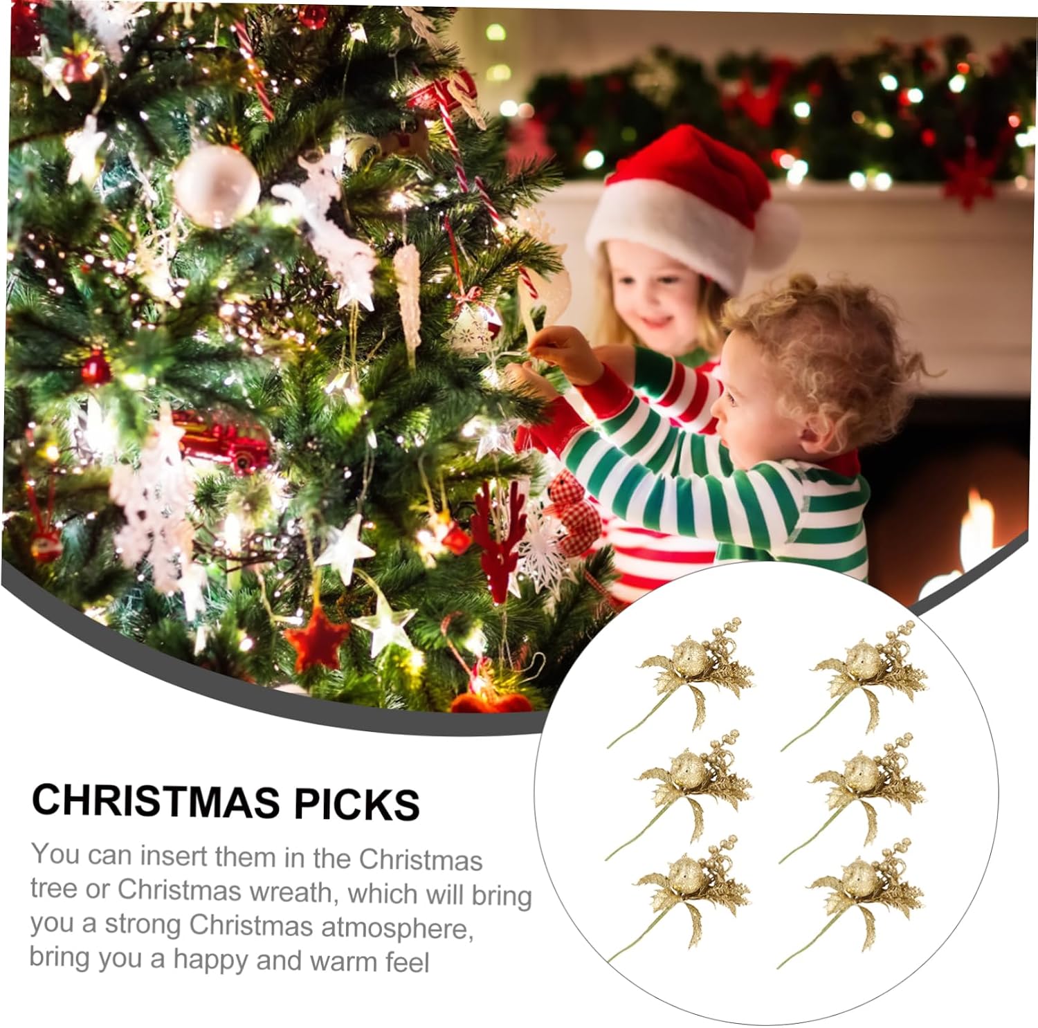 LIFKOME 6Pcs Christmas Picks Artificial Floral Picks for Wreaths Flower Arrangements Holly Branches for Holiday Decor Craft Projects