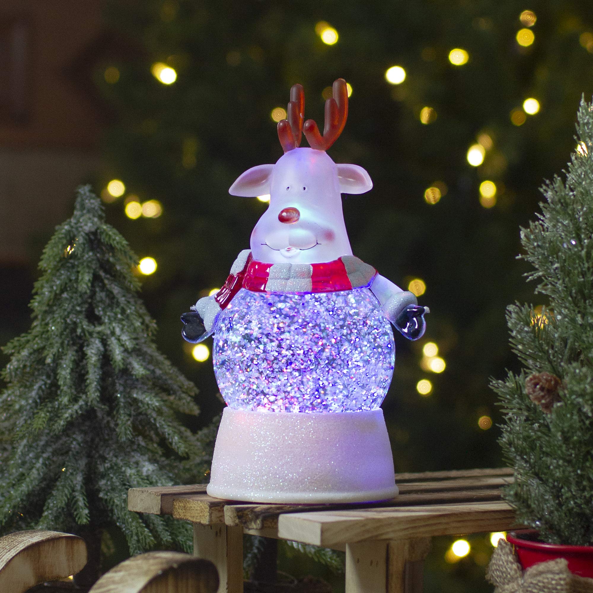 LED Lighted Color Changing Reindeer Christmas Snow Globe - 8