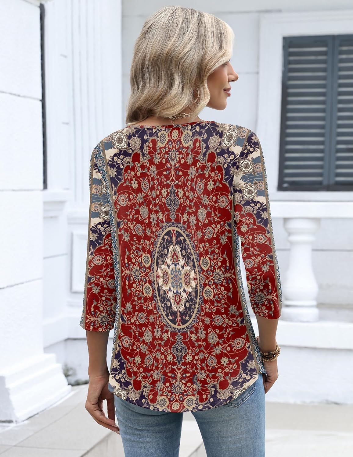 Zeagoo 3/4 Length Sleeve Womens Tops Dressy Casual 2026 V Neck T Shirts Blouses Floral Summer Business Work Basic Tees - Image 5