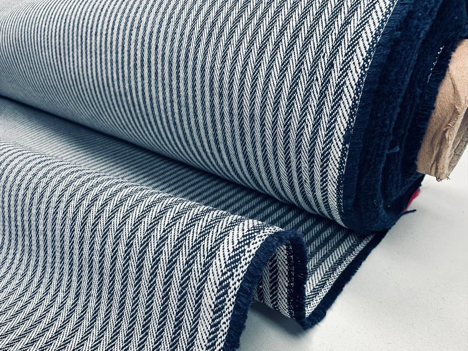 Herringbone Ticking Stripe Fabric Linen Look Cushion Material Striped Lines Home Decor Dressmaking - 140cm Wide (Navy Blue, 2 Metres)