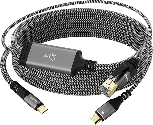 Miniatura 9 de Cable USB C a Ethernet de 30 pies, cable tipo C a RJ45, conectado directamente, red LAN Gigabit, compatible con Thunderbolt 3/4, para MacBook