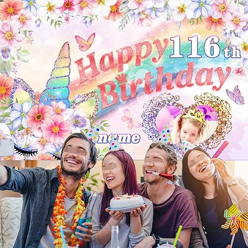 Vista 21 de Cartel personalizado de decoración de cumpleaños número 116 con temática de castillo y princesa, pancarta de tela personalizada para suministros