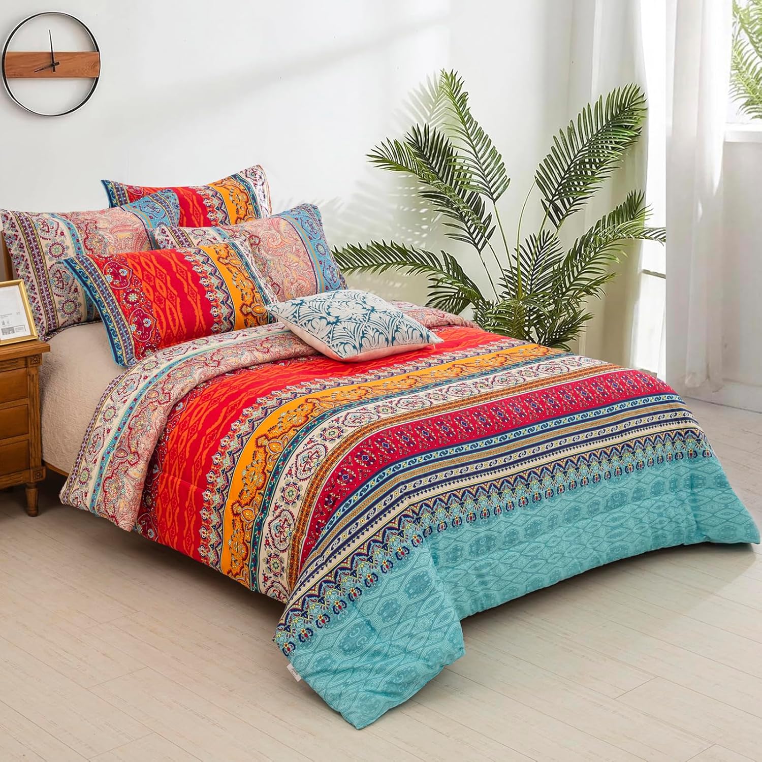 Goodidea Striped Bohemian Comforter Set Queen Size 3 Pieces Boho Hippie Geometric Bedding Set Soft Breathable Reversible Microfiber Boho Comforter with 2 Pillowcases(20"x26") - Image 3