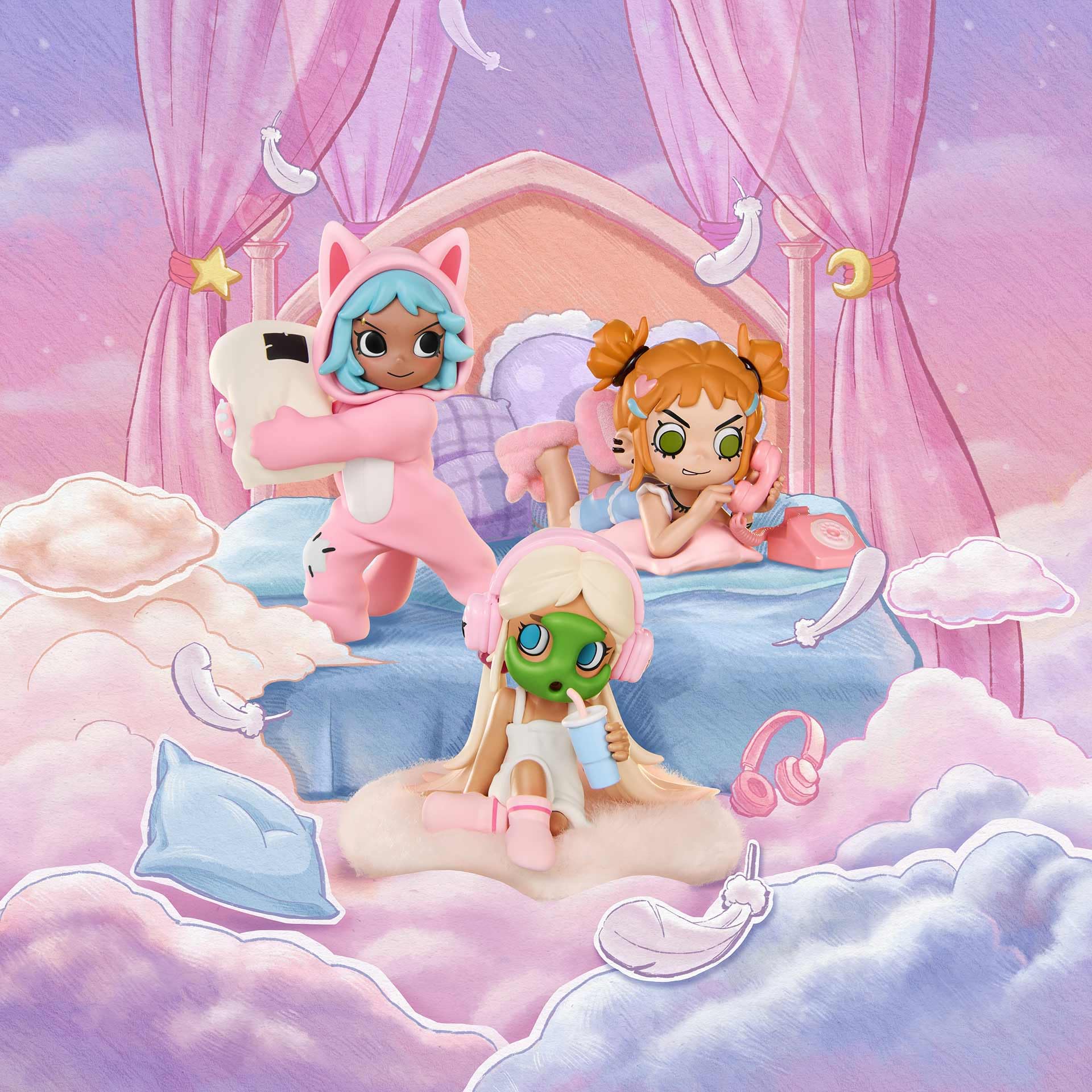 POP MART Lil Peach Riot Sleepover Series Blind Box Figures, Random