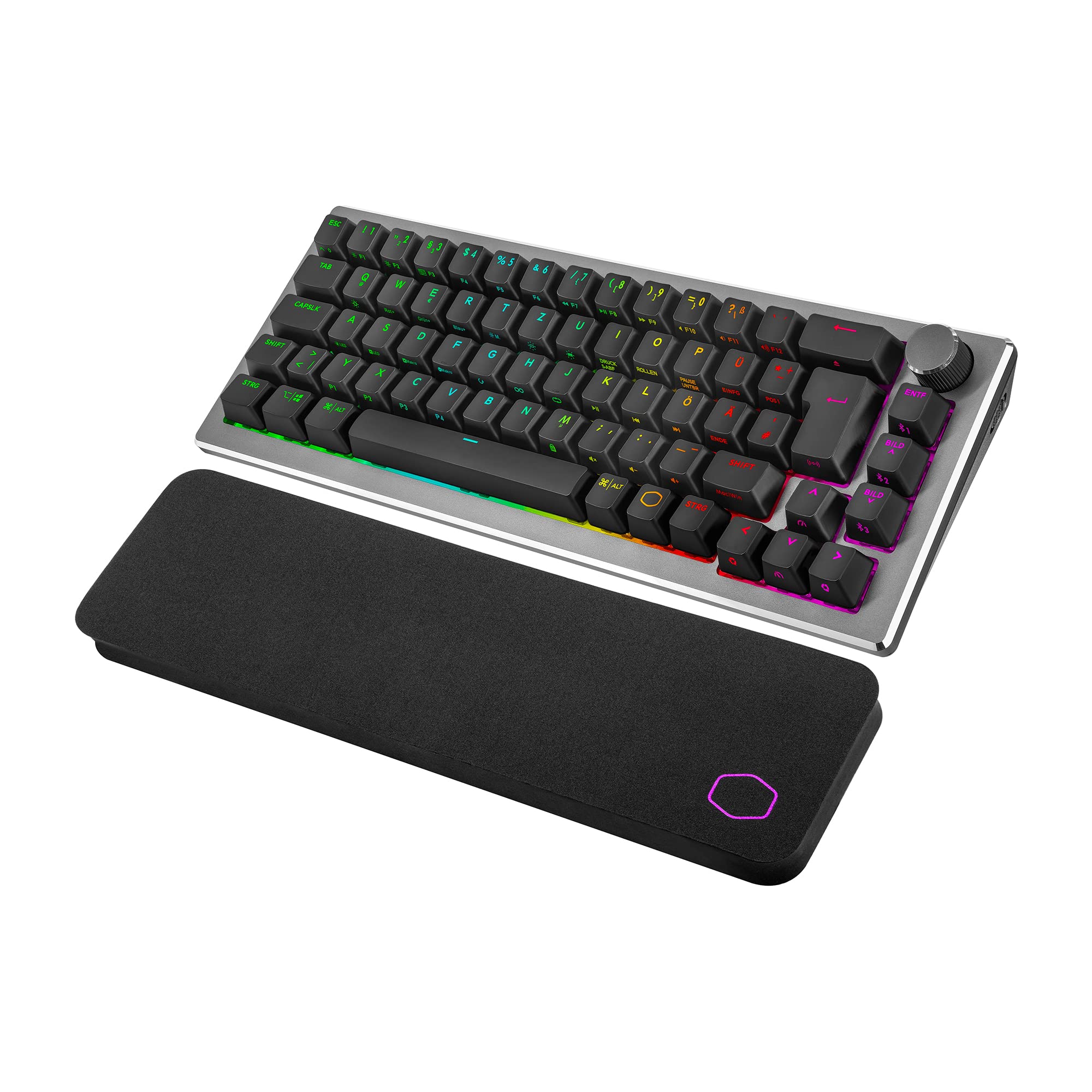 Cooler Master CK721 Mechanische Gaming Tastatur - Keyboard mit 65% Layout, Schalter-Braun, RGB-Beleuchtung, Hybrid-Wireless-Technologie, Präzisionsrad - Space Grau, DE - QWERTZ