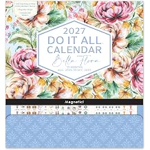Orange Circle Studio 2027 Bella Flora Wall Calendar 17-Month Family Planner | Do It All organizer, Aug 2026-Dec 2027, XL monthly grid, 380 stickers, 5-member fold-out flaps, storage pocket, dual mounting