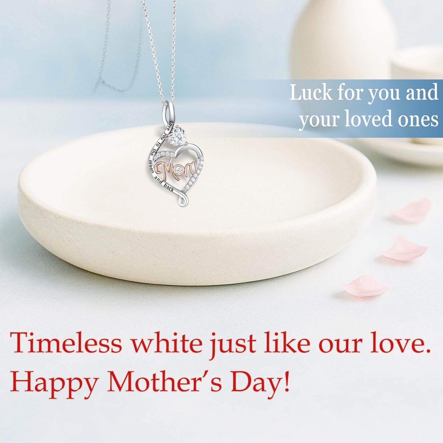 925 sterling silver mom heart necklace, love you to the moon and back jewelry gift, mothers day necklace for women, available in 5 colors