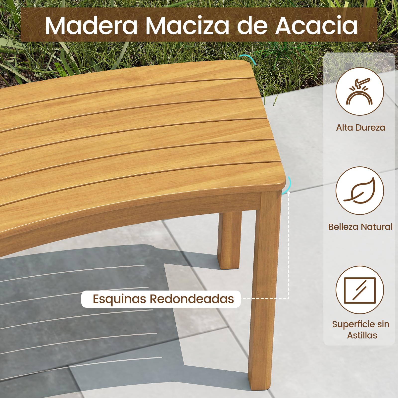 COSTWAY 2/4 Bancos Jardín Curvo de Madera Acacia, Banco Curvado sin Respaldo, Porche Terraza Jardín Patio Exterior Interior, 38,5 x 79 x 45 cm, Carga 180kg, Natural (2)