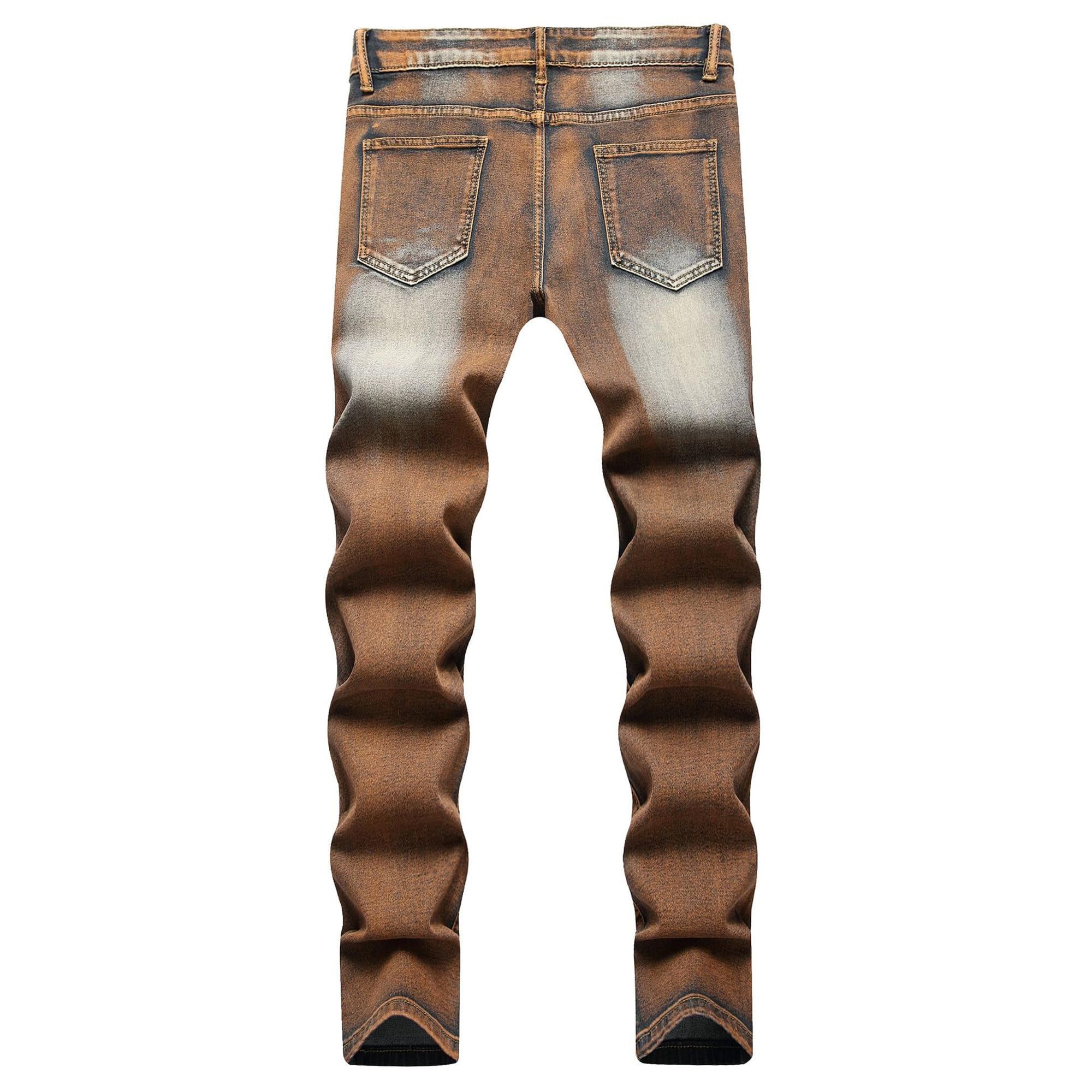 JEKE-DG Men's Slim Fit Stretch Jeans Ripped Skinny Distressed Straight Leg Jeans Fashion Comfort Waist Pants (40,Khaki)