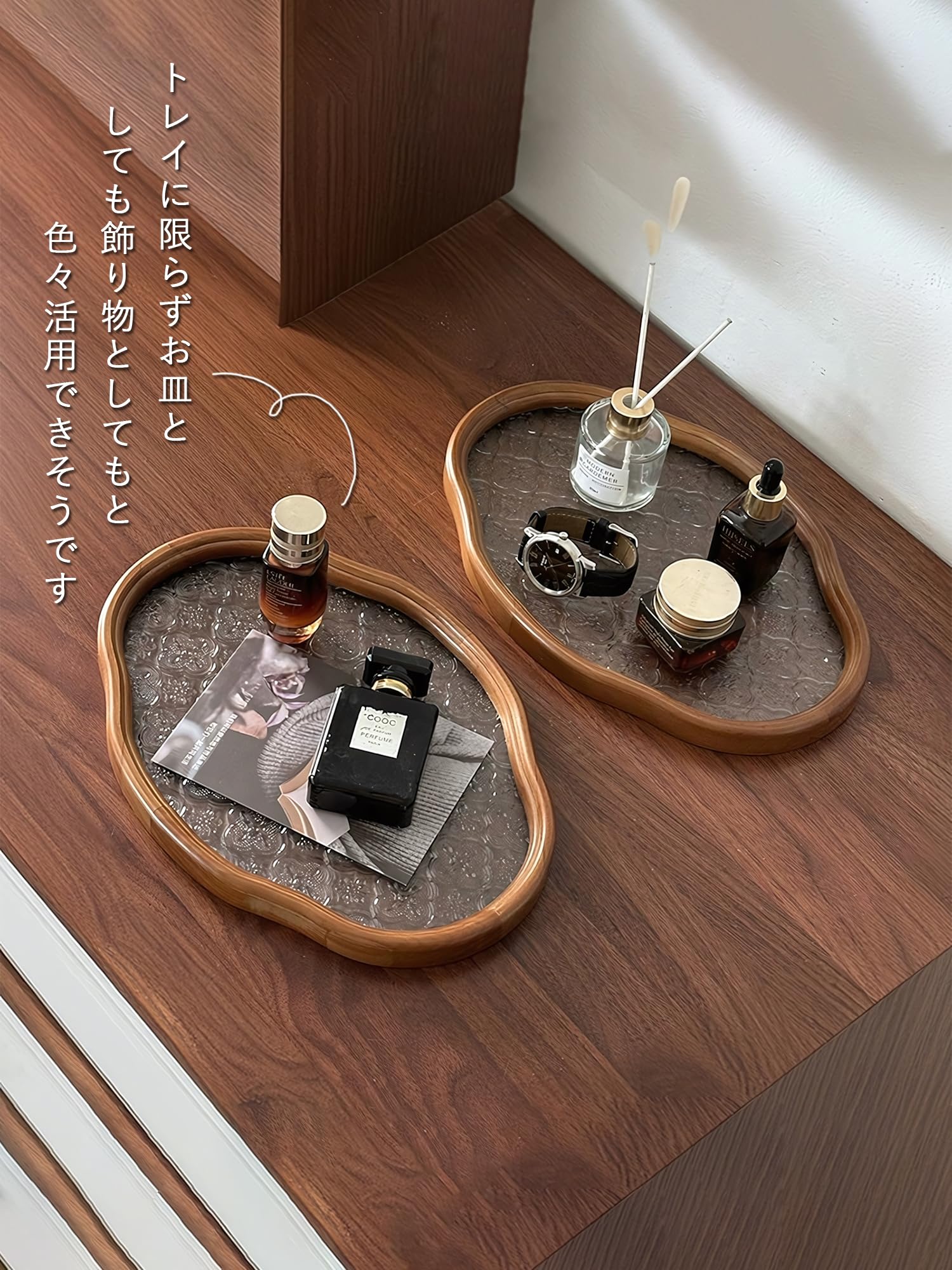 Amazon｜シノワズリ レトロ トレー 木枠 耐熱ガラス おしゃれ お盆 花