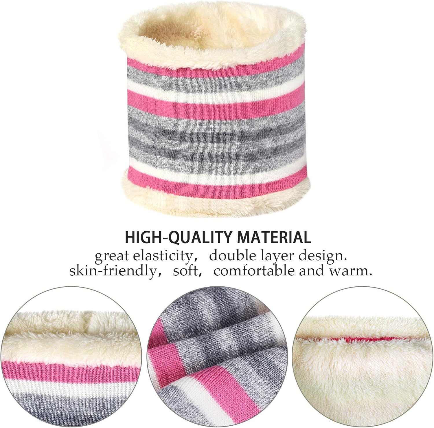 Kids Toddlers Winter Knit Warm Beanie Hat Scarf Gloves Set for Boys Girls Age 2-7, Pompom Cap Neck Warmer Gloves Fleece Lined - Image 4