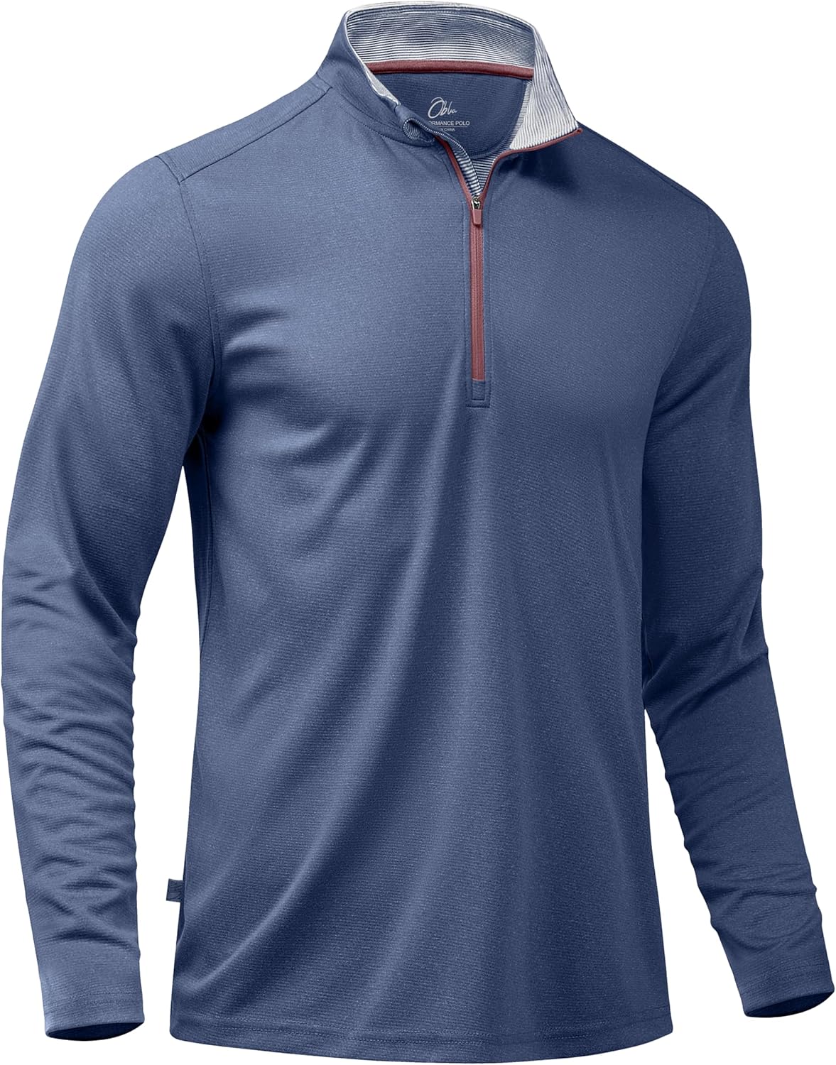 Obla Golf Quarter Zip Pullover for Men Mock Neck Sweatshirt Lightweight Sun Protection Men's Long Sleeve Golf Shirt (Deep Blue Melange_L)
