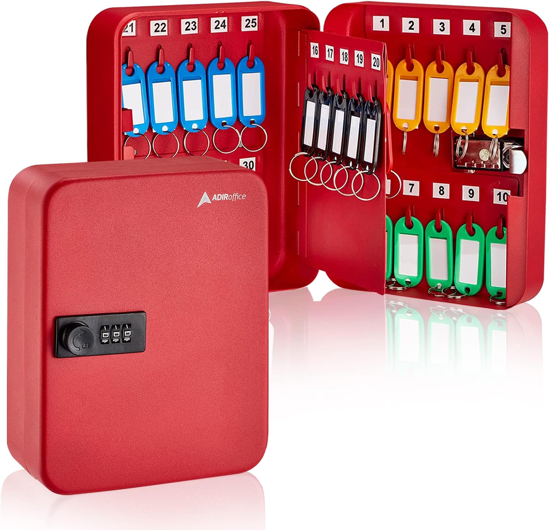 AdirOffice Steel Combination Lock Keys Cabinet Security Storage Box Organizer Holder Locked Key Box Wall Mount 30 Slots