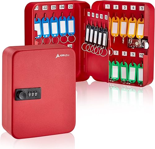 AdirOffice - Caja de seguridad para llaves de acero con cerradura de combinación, organizador de almacenamiento con 30 ranuras, caja de llaves con