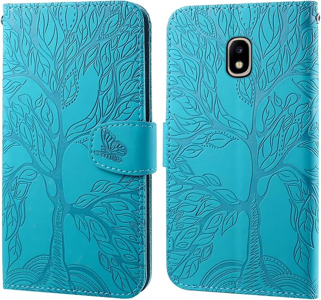 Aisenth Samsung Galaxy J5 2017/J5 Pro (2017)/J530 Flip Case, The Tree of Life Embossed PU Leather Wallet Phone Folio Case Magnetic shockproof Protective Cover with Stand function, Card Slots(Blue)