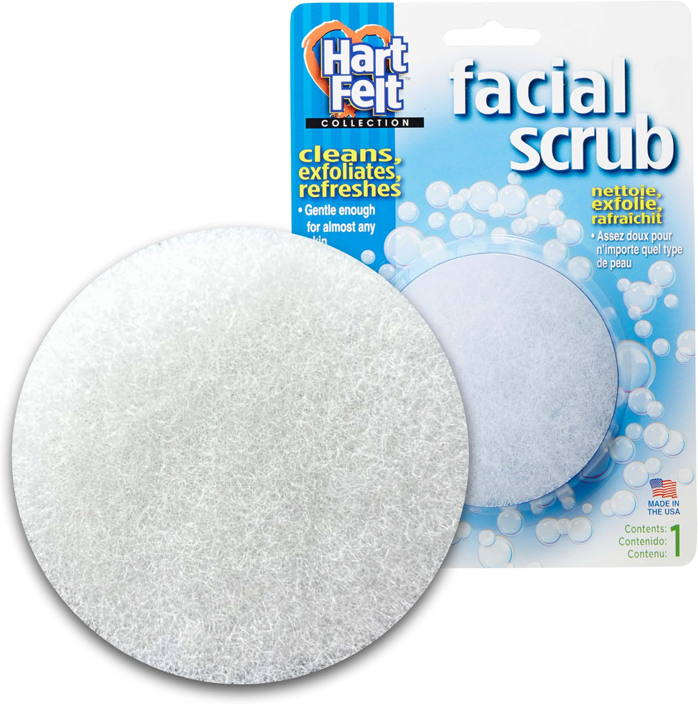 HartFelt Round Face Scrubber for Women | Reusable Facial Sponges for Daily Cleansing | Facial Exfoliating Pads for Removing Dead Skin, Dirt & Makeup | Use with Favorite Cream | Made in USA - 1 Count