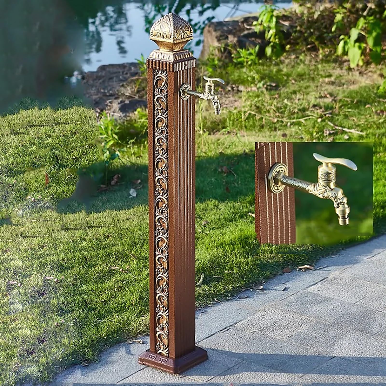 XDLEDMKIZ Water Spigot,Vertical Garden Water Column with Dual Faucet, Floor Mounted Outdoor Faucet, Freestanding Hydrant, Freeze Proof Spigot for Fros