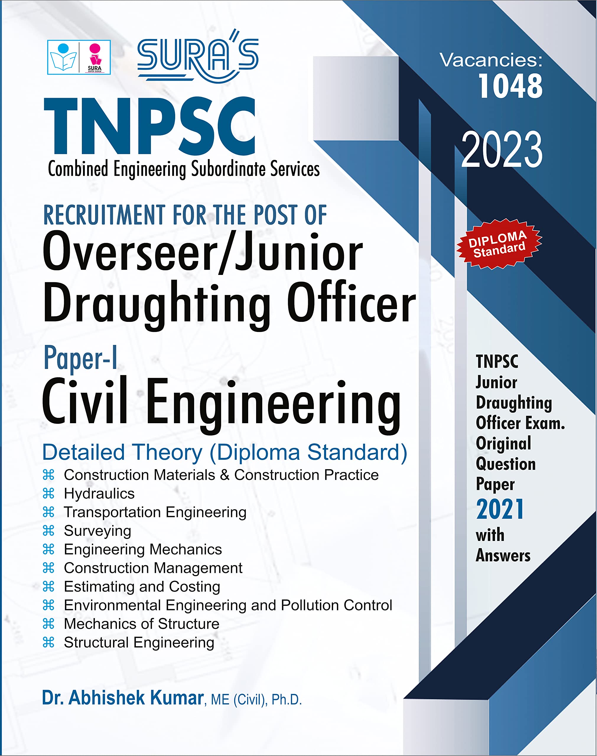 SURA`S TNPSC Overseer Junior Draughting Officer Paper I Civil Engineering Exam Book English Medium - Latest Updated Edition 2023