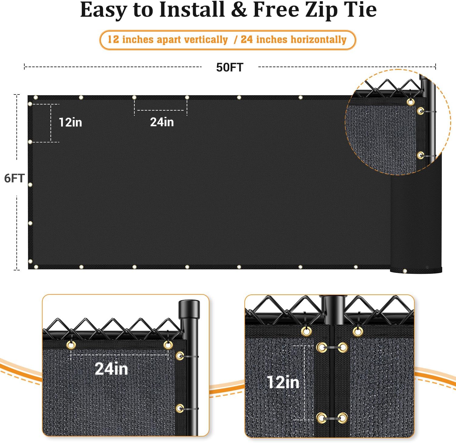 Keten 6X50FT Privacy Screen Fence, 170 GSM Heavy Duty Fencing Shade Cover with Brass Grommets, 90% Blockage Fence for Garden Yard Backyard