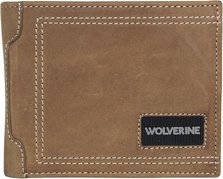 WOLVERINE Men's Bifold Wallet | RFID Protection | Card Slots | Bill Pocket | Durable Leather | Canvas, Rugged-Brown, One Size