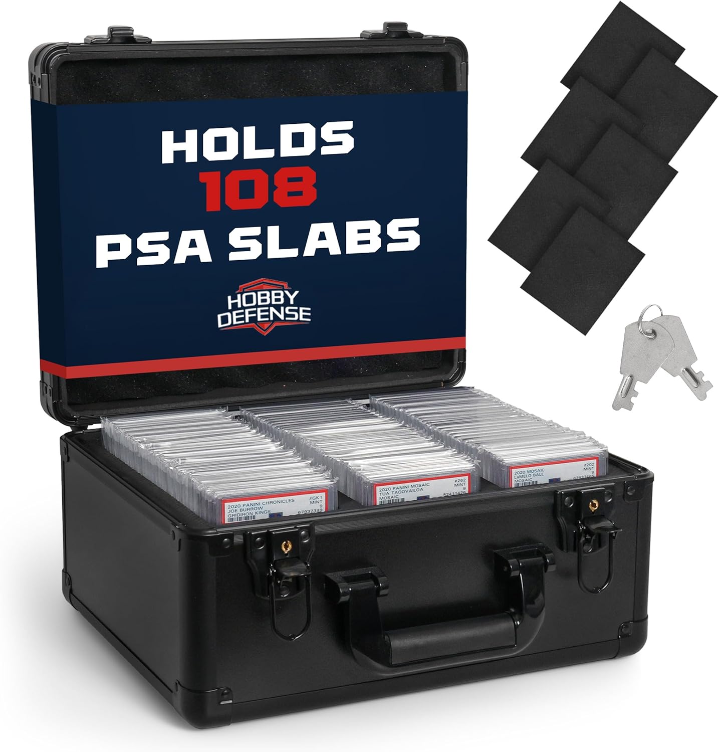 3 ROW Graded Card Storage Box, Holds 105+ PSA Slab Case for Sports Cards, Trading Card Case with Lock, BGS Card Carrying Case, Card Storage