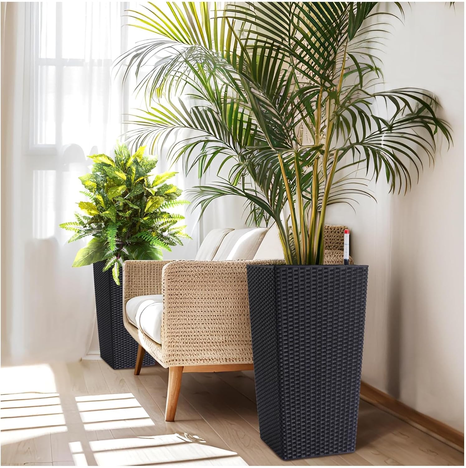 TROPOW Modern Design Tall Planters Set of 2 with Water