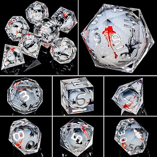 Miniatura 3 de ARUOHHA DND - Juego de dados de núcleo líquido con bordes afilados para Calabozos y Dragones, dados de resina RPG, dados poliédricos con temática