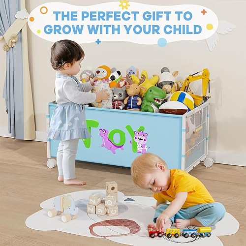 Miniatura 6 de Caja de juguetes grande, organizador de almacenamiento de juguetes para niños, baúl de juguetes para niños pequeños con ruedas de 360, caja de