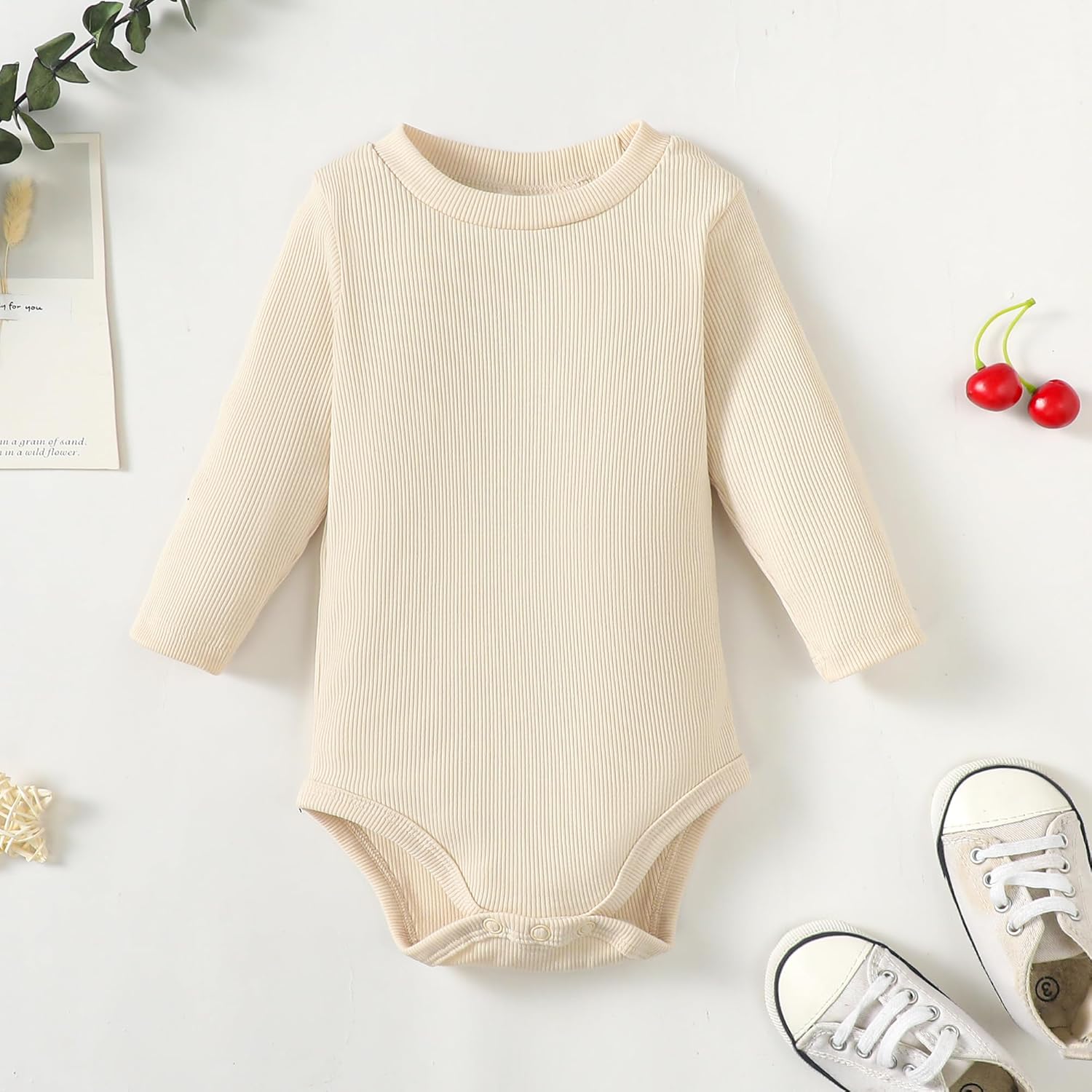 OPAWO Long Sleeve Onsies for Baby Girls' Bodysuits Newborn 3 Pack Infant Ribbed Fall Baby Girl Romper Undershirt - Image 2