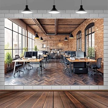 10x8ft Office Backdrop for Video Conference Photography Backdrop Zoom Meeting Video Modern Home Office Background Online Meeting Interior Brick Wall Work Environment for Live Video Studio Props Decor
