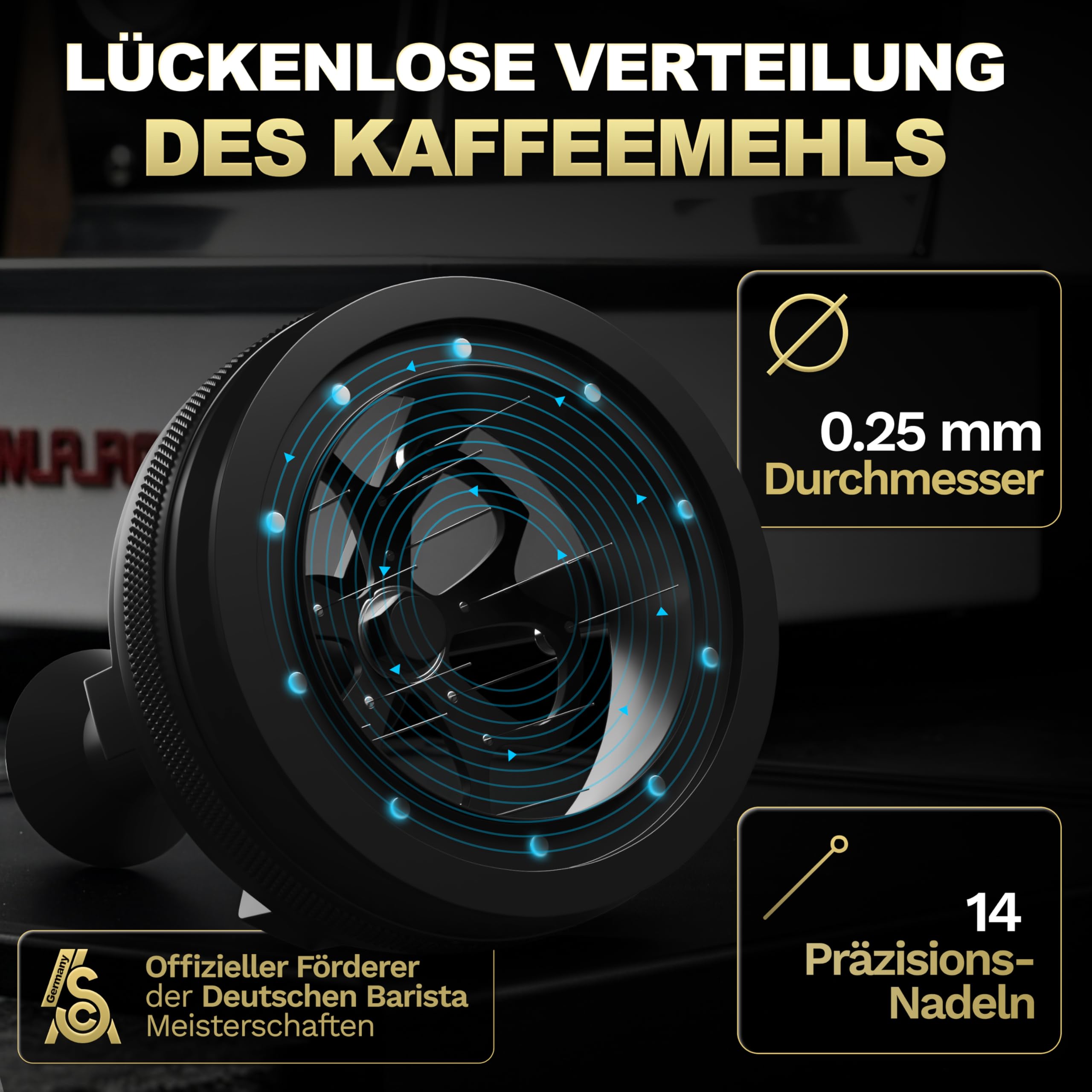 Barista Legends Automatyczne narzędzie WDT – magnetyczne mieszadło do espresso z obrotowymi igłami – równomierne rozprowadzanie mąki do kawy dla idealnej ekstrakcji – kompatybilne z sitkiem 58 mm