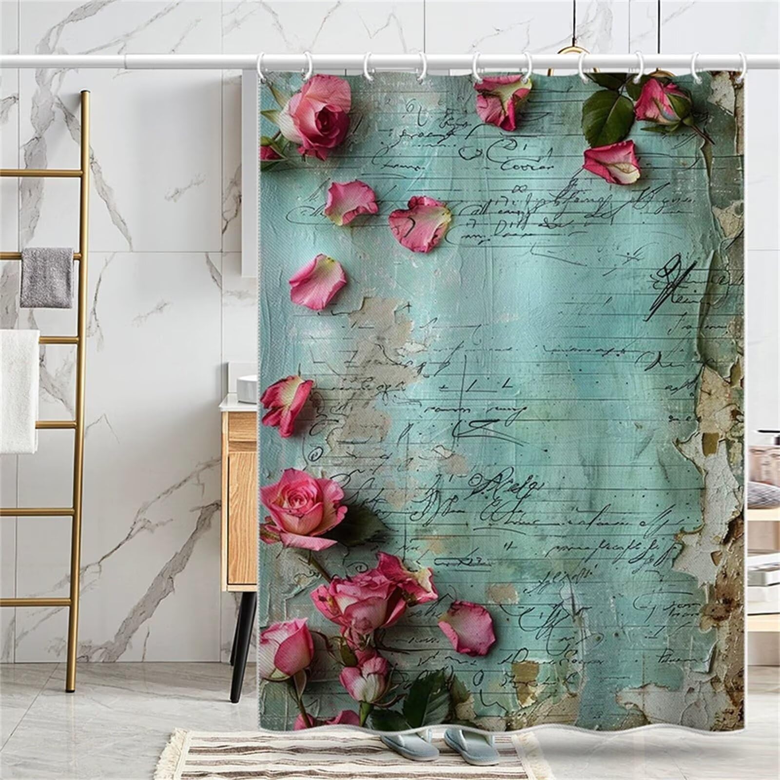 Rideau de douche 90x180 cm fleurs roses pour baignoire et cabine de douche de maison ou hôtel