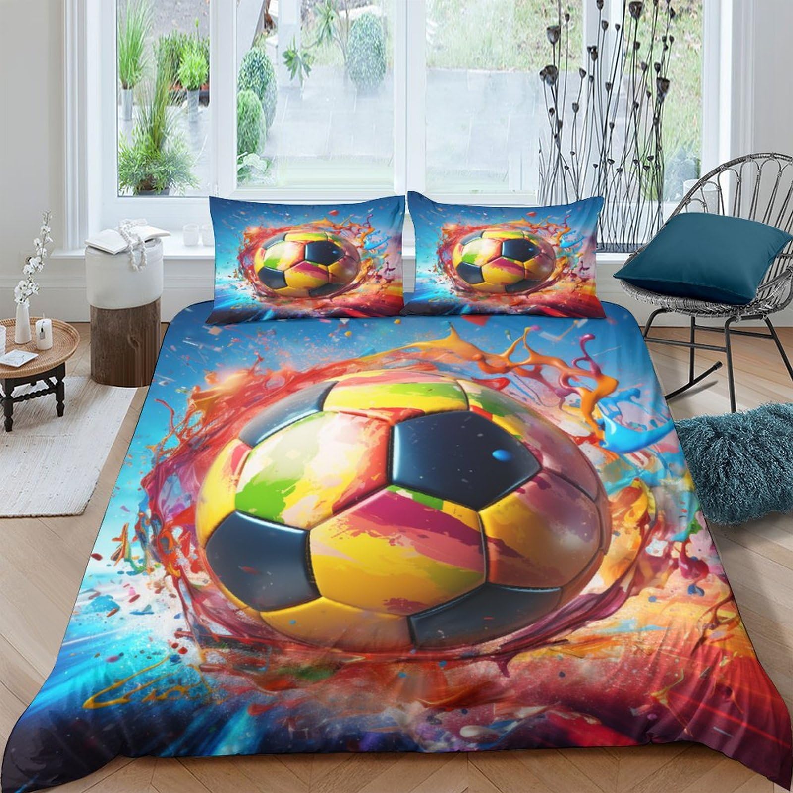 Housse de couette football 220x240 imprimée 3D parure lit microfibre avec fermeture éclair