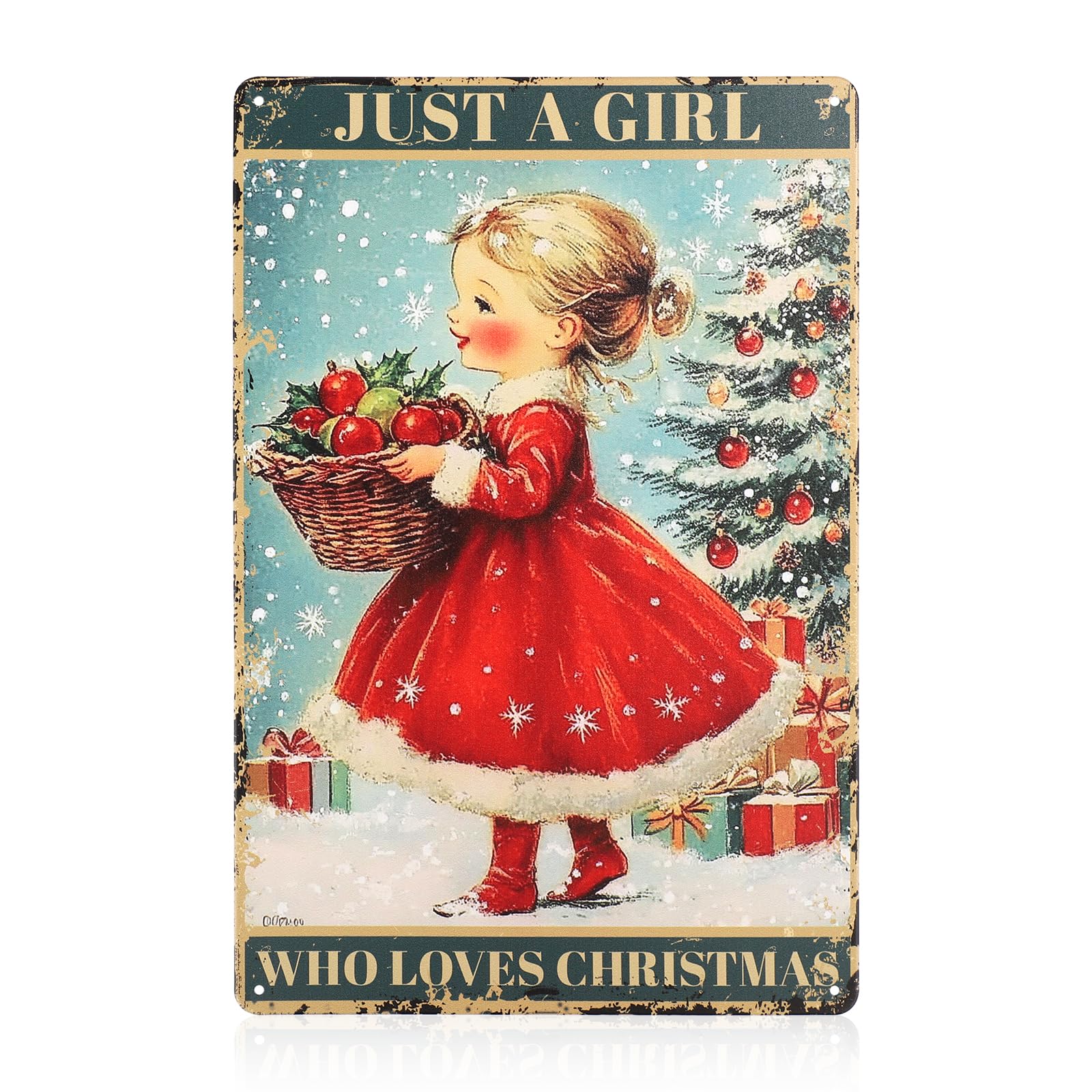 Christmas Vintage Plaque Metal Tin Sign, 8x12 Inch Just a Girl Who Loves Christmas Poster Retro Xmas Decoration for Home Family Courtyard Coffee Bar Wall Decor Art