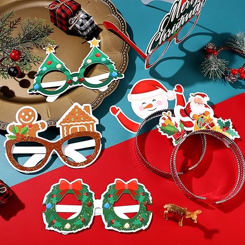 Miniatura 2 de Juego de 24 diademas y marcos de gafas de Navidad con brillantina, gafas de sol divertidas, diademas de disfraz de reno de Navidad para fotos de