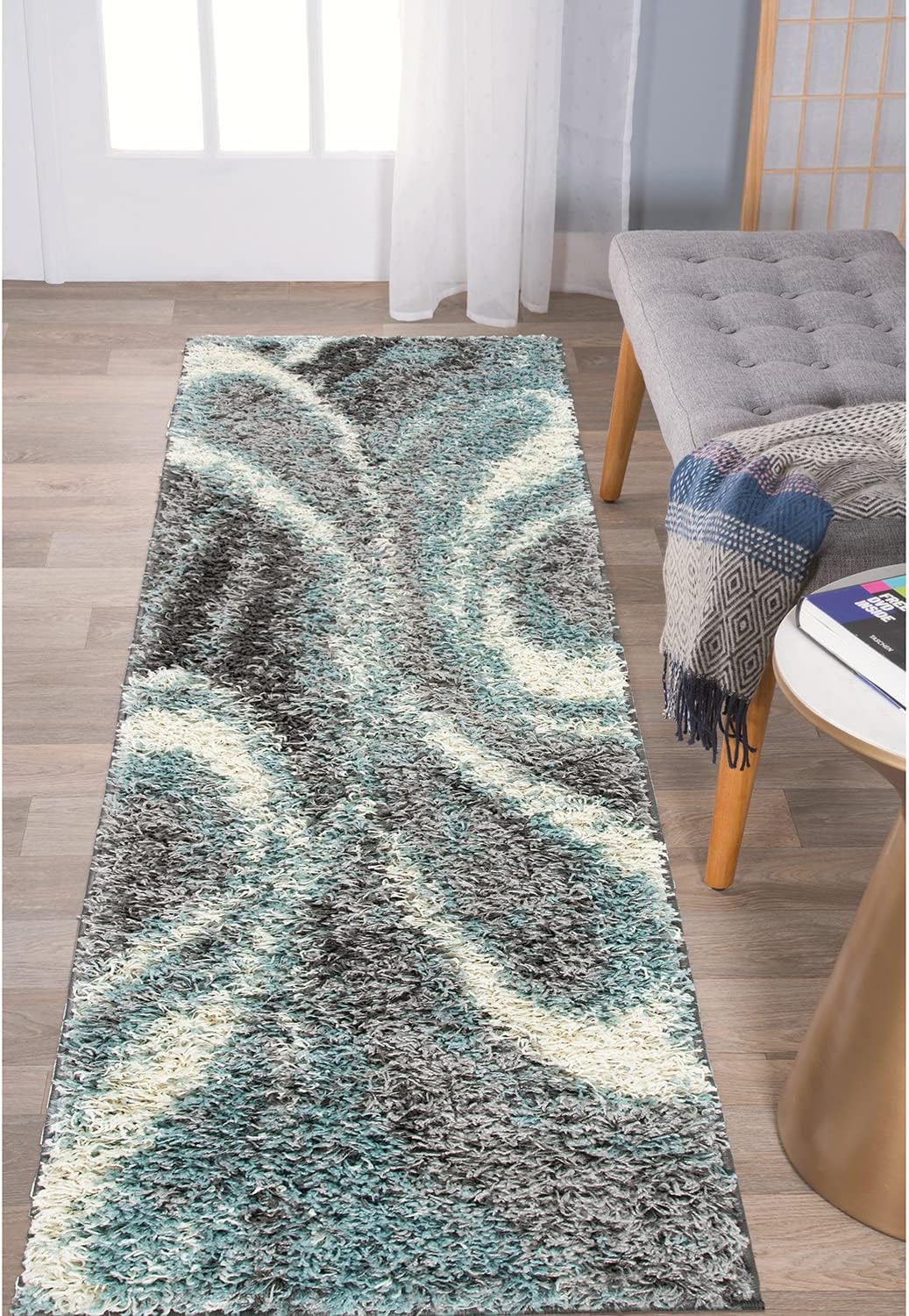 Rugshop Blue Contemporary Cozy Plush Shag Area Rug — Non-Shedding Soft for Hallway, Entryway and Bedroom, 2' x 7'