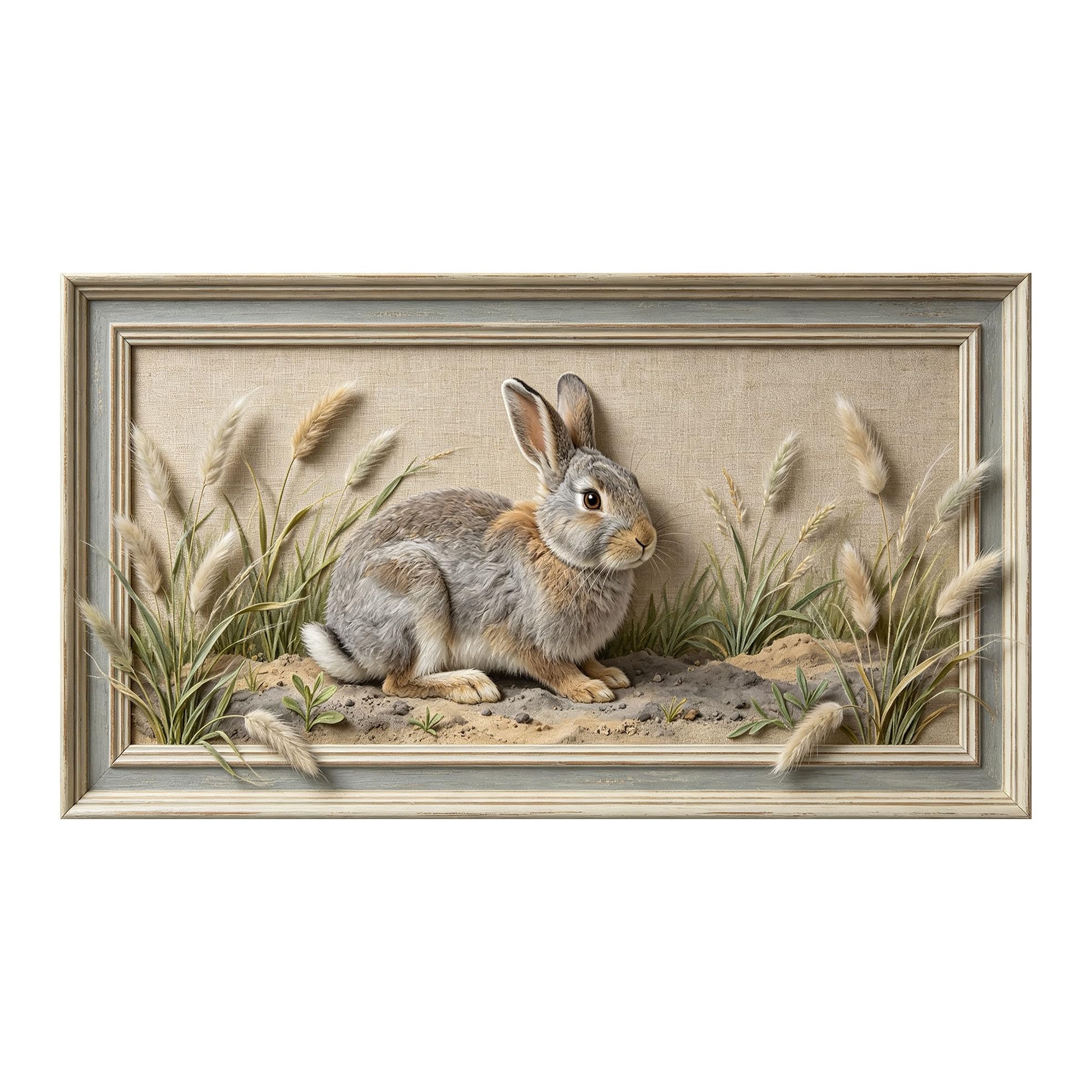 Yzpallescene 3D 3D Framed Wall Art 50cm×90cm Realistic Gray Rabbit Pastoral Meadow Oil Painting Large Size SelfAdhesive Removable Wall Decor Prints Artwork for Living Room Bedroom Office