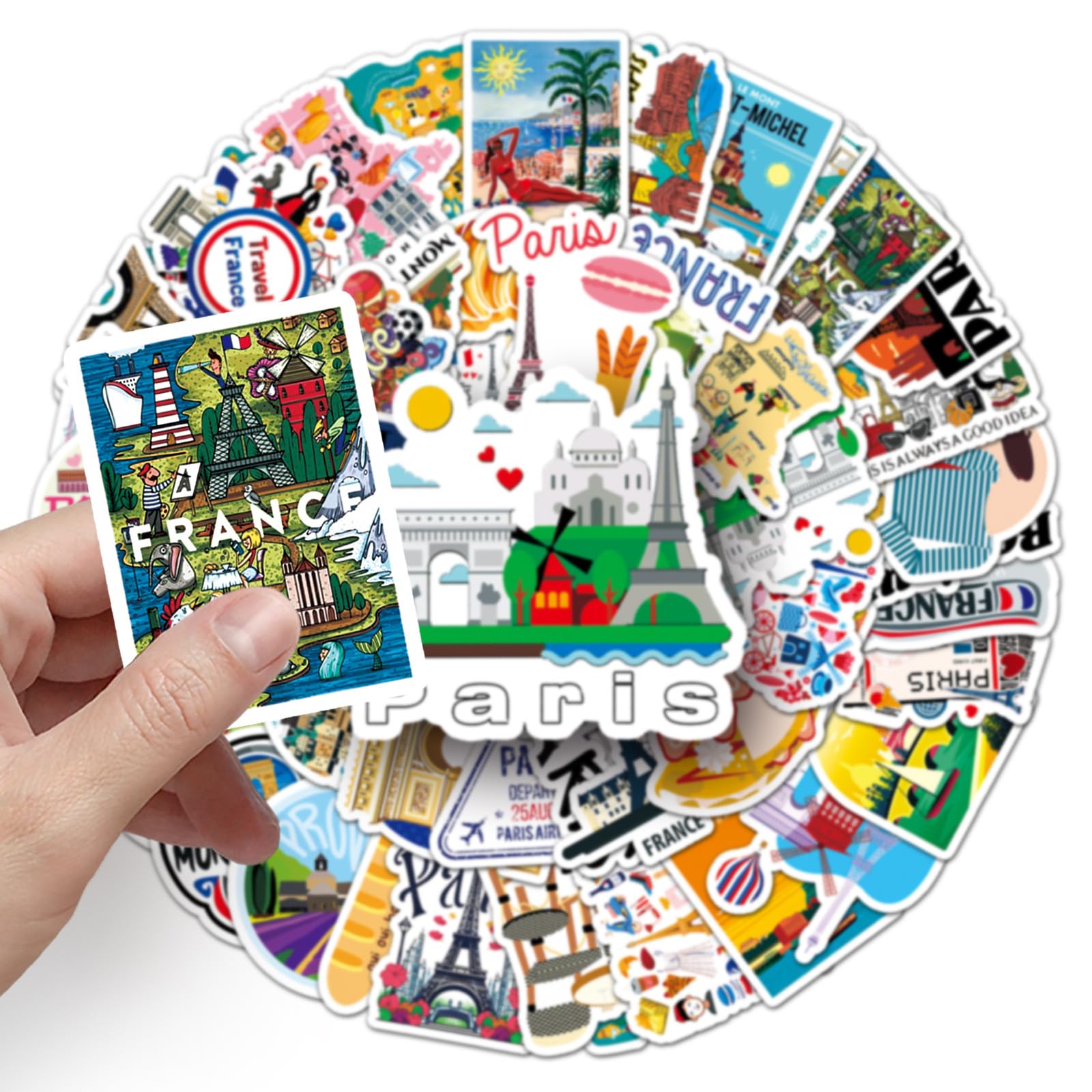 France Stickers 50Pcs Vinyl Funny France Travel Landscape Sticker for Water Bottle Laptop Luggage Hydro Flask Phone Guitar Skateboard Computer Car Bike,Waterproof Sticker for Adults Girls - Image 3