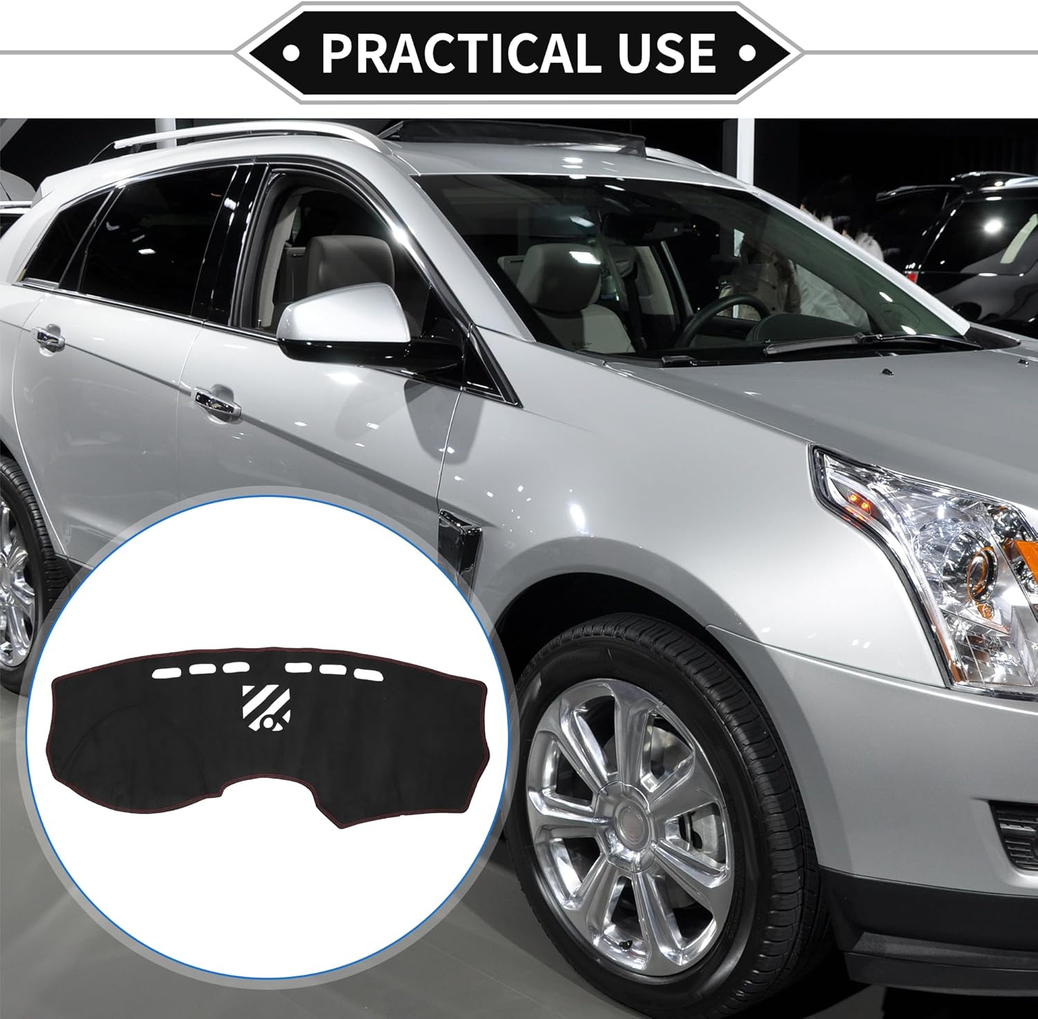 Dash Cover Compatible for Cadillac SRX 2010-2013, Non-Slip Suede Black Red Center Console Dashboard Cover Pad Carpet
