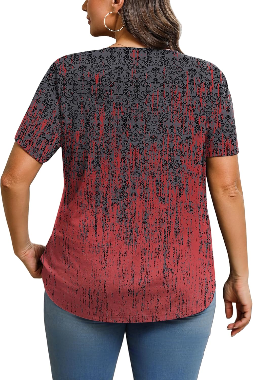 IN'VOLAND Womens Plus Size Tunic Top Summer Short Sleeve T-Shirt V-neck Button Up Dressy Blouse Casual Pleated Pullover 1X-5X - Image 4