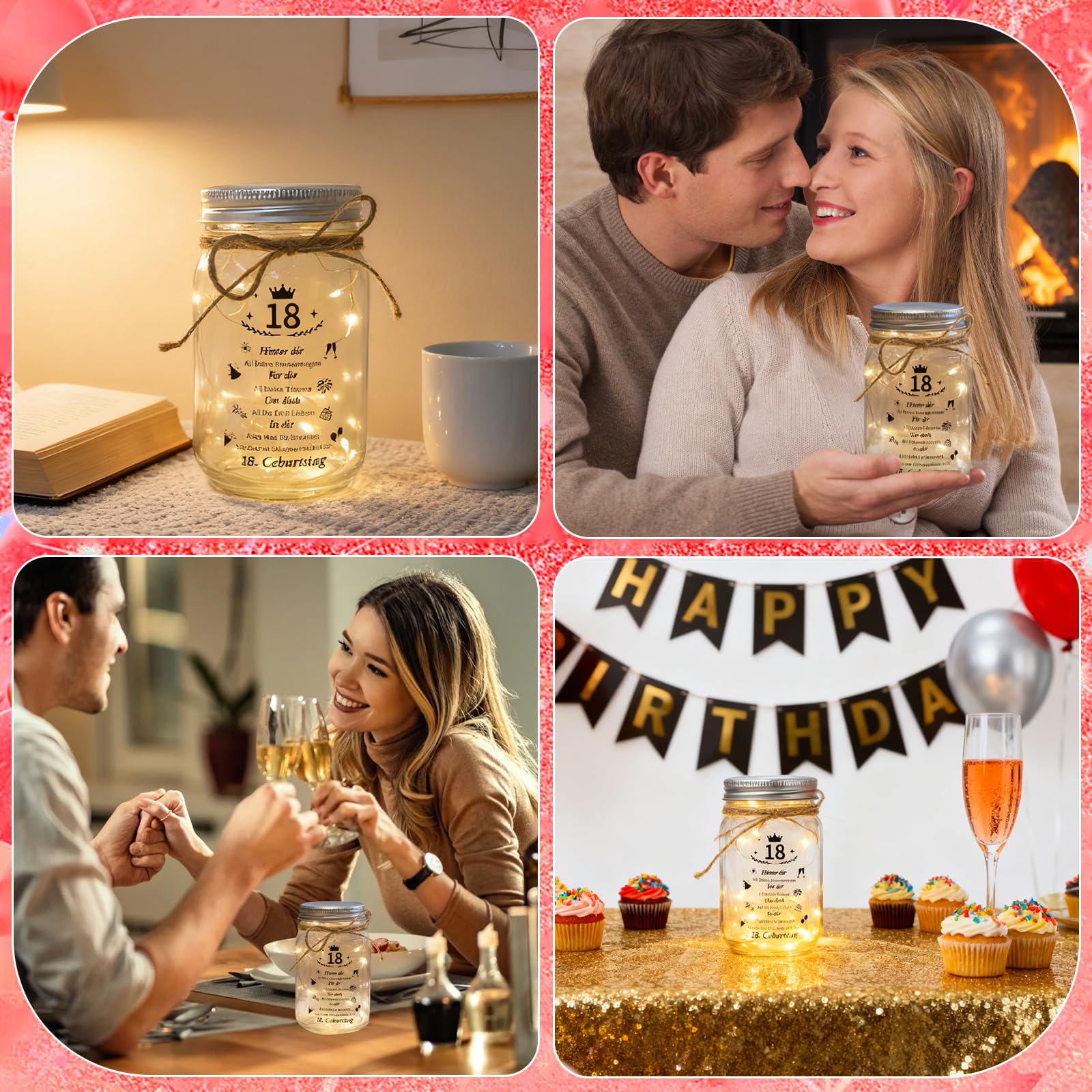 Tarro de Regalo con Luz para 18º Cumpleaños - Idea con Iluminación para Decoración de Fiesta y Dinero